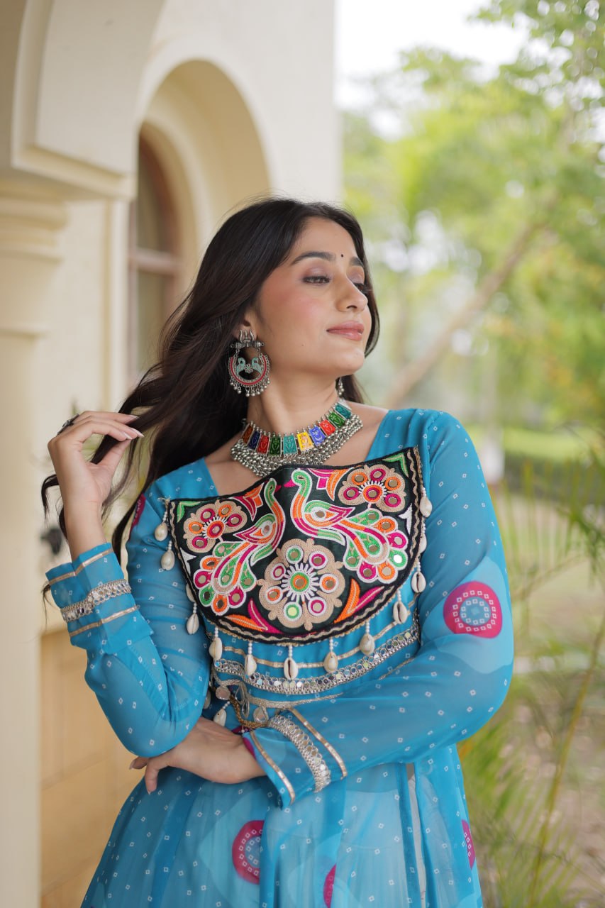 Navratri Kora Cotton Bandhani Lehenga Set | Tulip Designer
