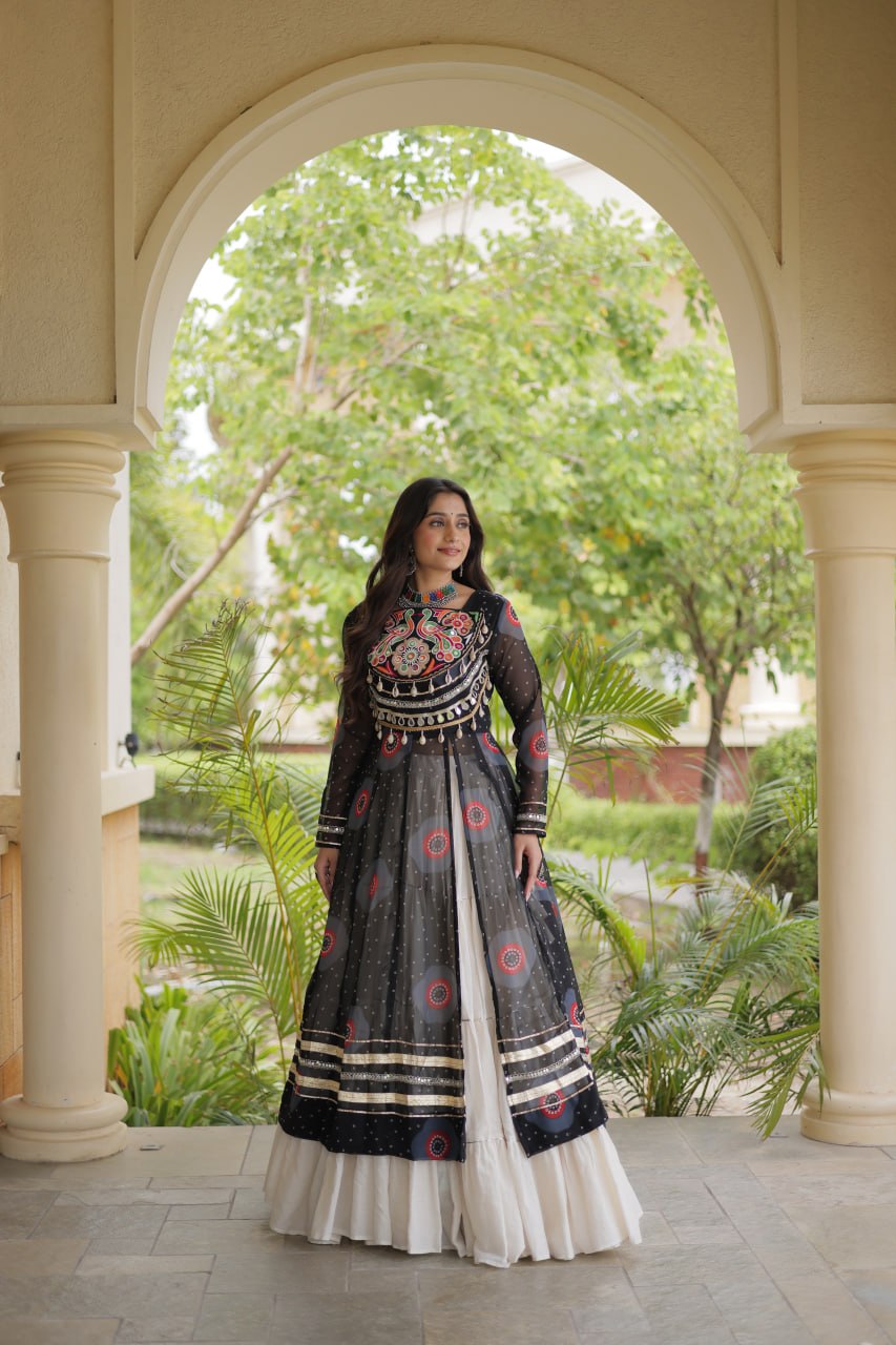Navratri Kora Cotton Bandhani Lehenga Set | Tulip Designer
