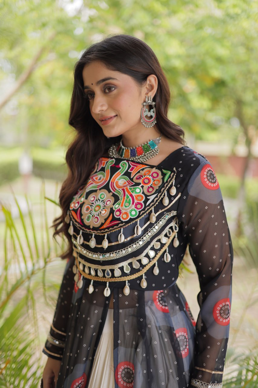 Navratri Kora Cotton Bandhani Lehenga Set | Tulip Designer
