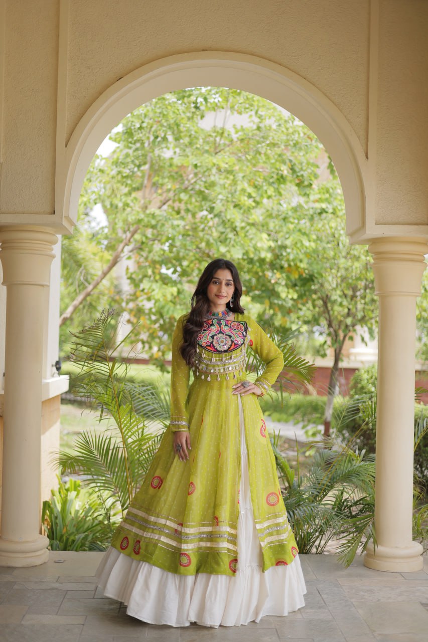 Navratri Kora Cotton Bandhani Lehenga Set | Tulip Designer
