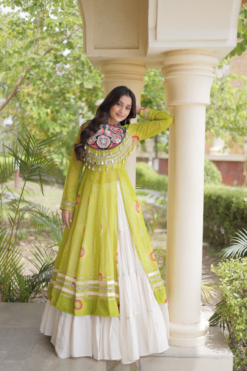 Navratri Kora Cotton Bandhani Lehenga Set | Tulip Designer
