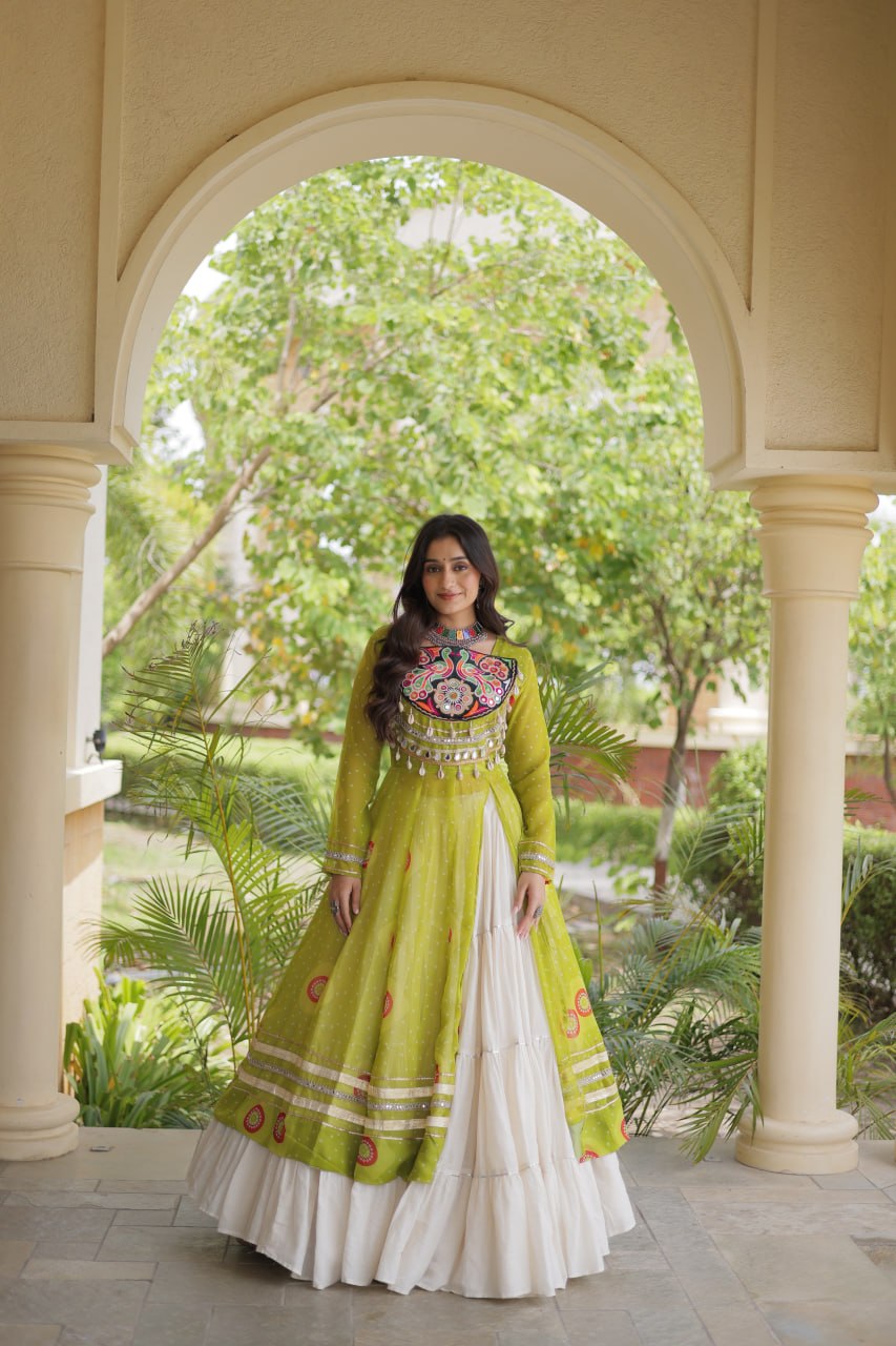 Navratri Kora Cotton Bandhani Lehenga Set | Tulip Designer
