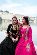Navratri Special Gamthi Work Mirror Lehenga Set with Designer Koti
