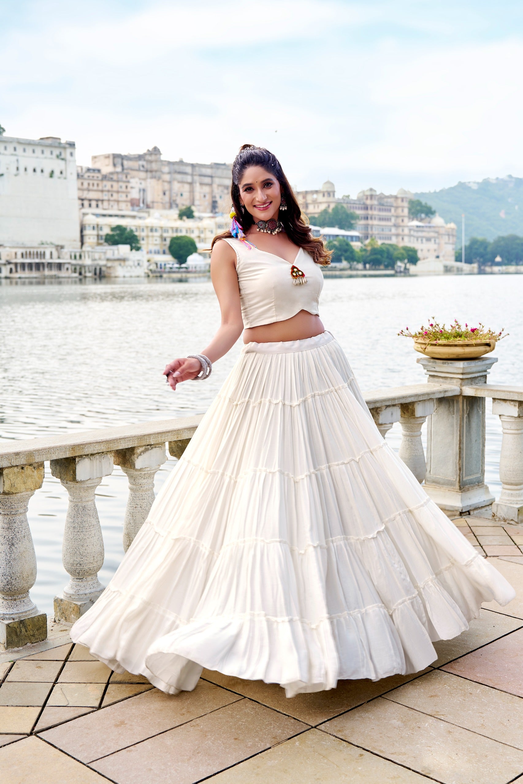 Navratri Special Gamthi Work Mirror Lehenga Set with Designer Koti
