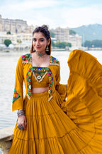 Navratri Special Gamthi Work Mirror Lehenga Set with Designer Koti
