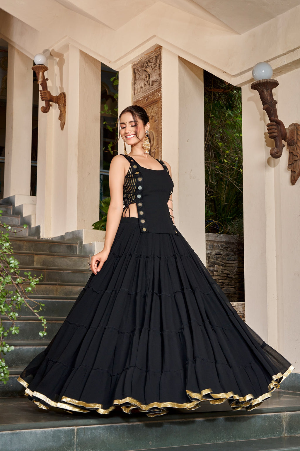 Feather Light Fabric Navratri Wear Lehenga With Designer Koti
