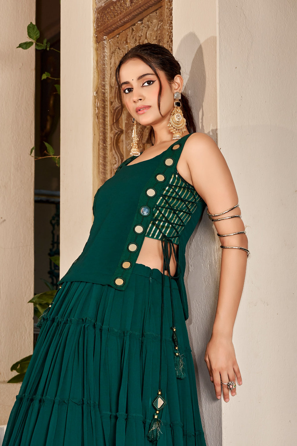 Feather Light Fabric Navratri Wear Lehenga With Designer Koti
