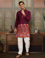 Navratri Wine Cotton Kurta for Mens with Pajama