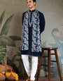 Elegant Navy Blue Mens Wear Kurta Set with Dupatta