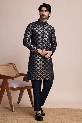 Elegant Navy Blue Color Silk Kurta with Heavy Thread & Hand Work