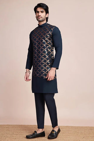 Designer Navy Men's Silk Kurta for Special Events