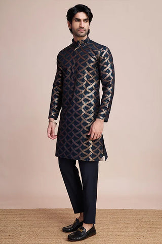 Elegant Navy Blue Color Silk Kurta with Heavy Thread & Hand Work