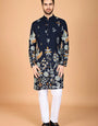 Navy Viscose Rayon Designer Men's Kurta Online