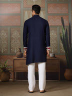 Navy Blue Embroidered Festival Wear Kurta for Men
