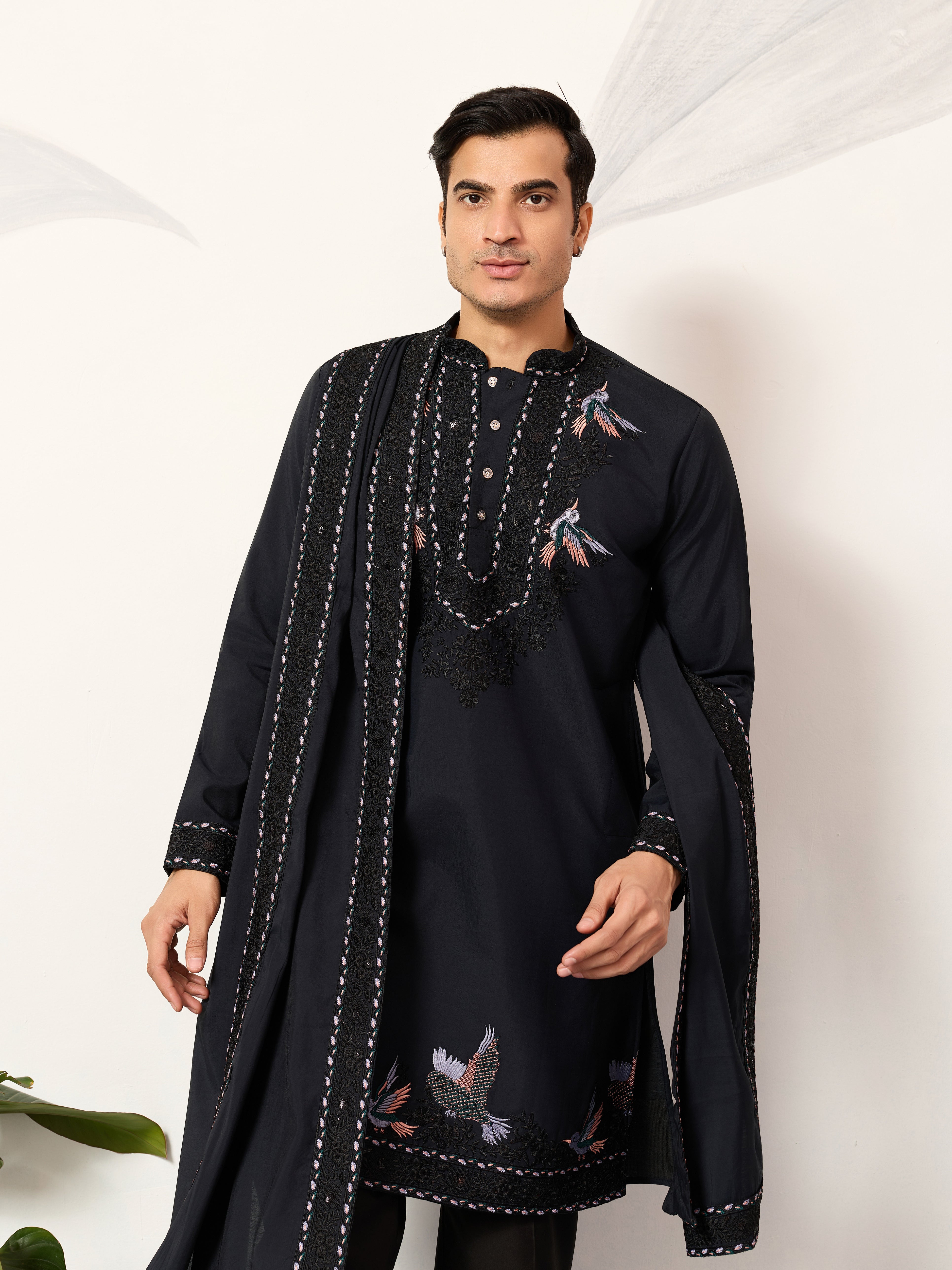 Mens Wear Luxury Navy Blue Kurta with Dupatta Collection