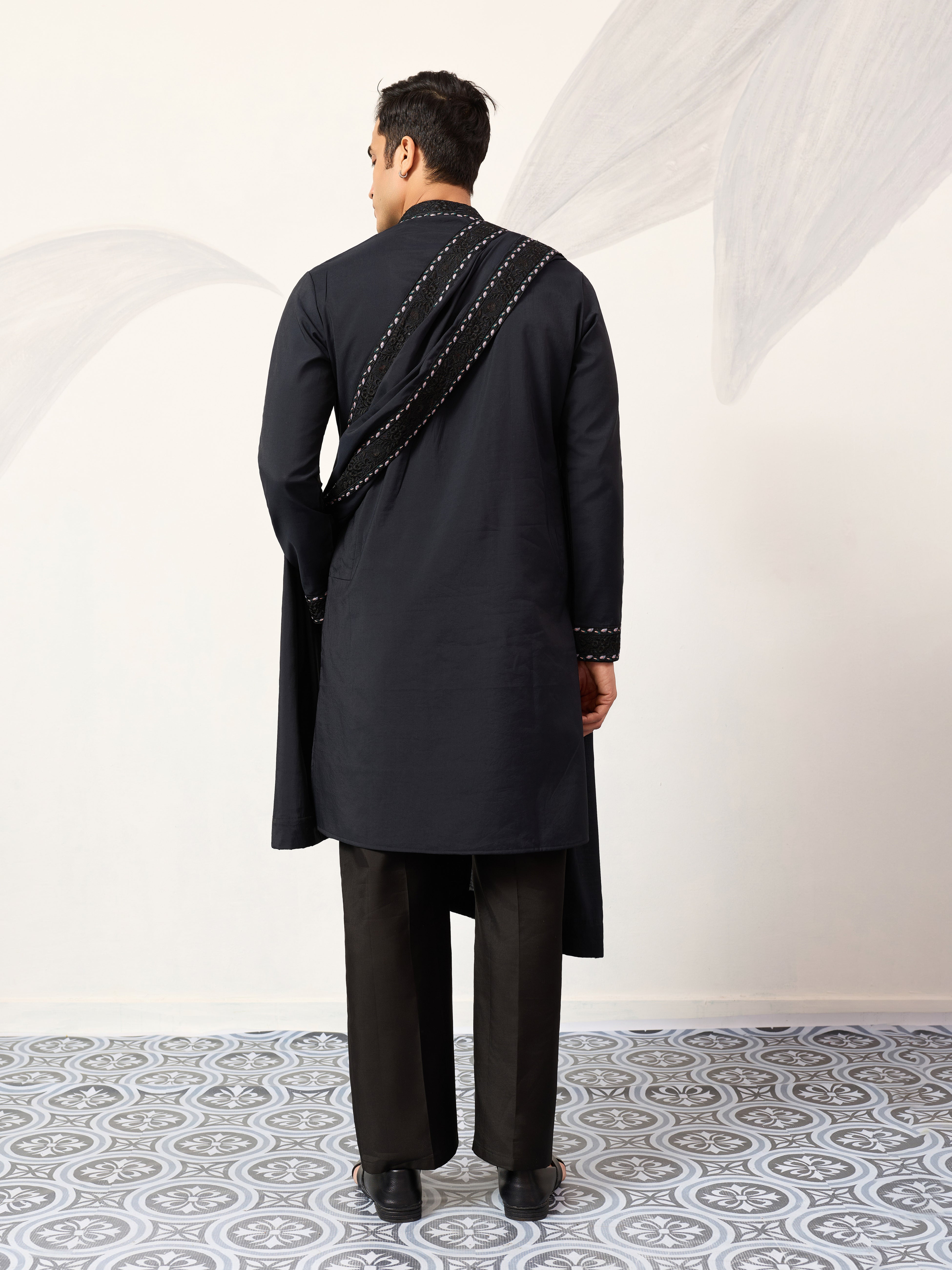 Mens Wear Luxury Navy Blue Kurta with Dupatta Collection