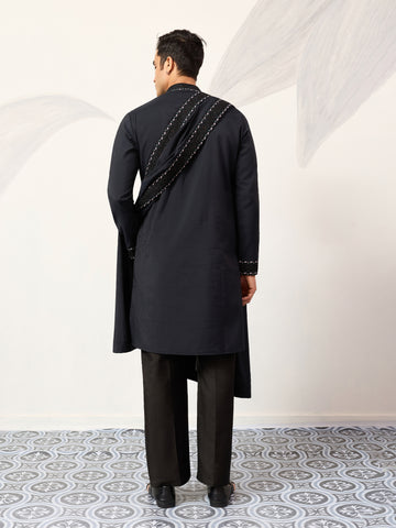 Mens Wear Luxury Navy Blue Kurta with Dupatta Collection