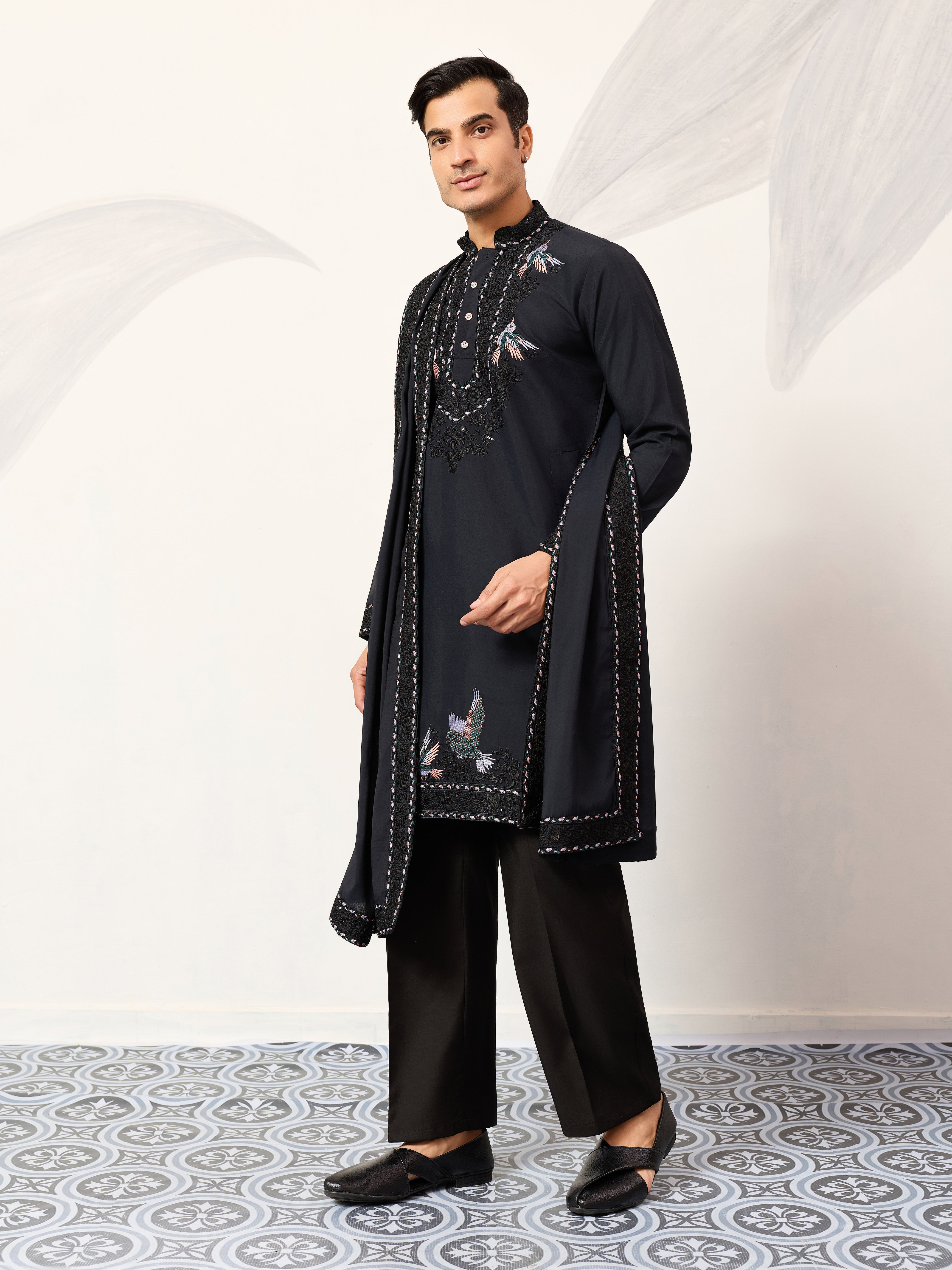 Mens Wear Luxury Navy Blue Kurta with Dupatta Collection