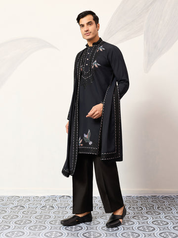 Mens Wear Luxury Navy Blue Kurta with Dupatta Collection