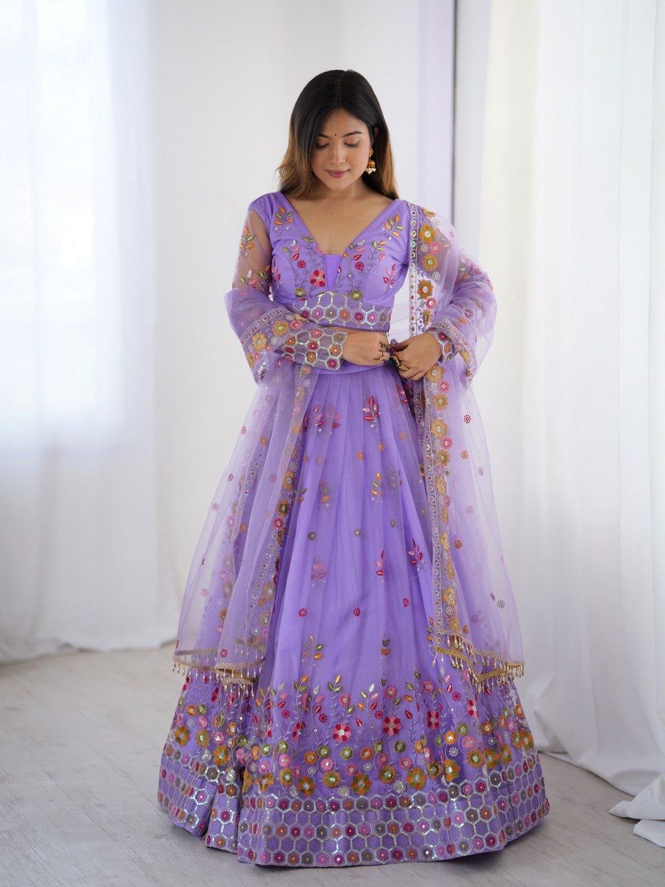 Premium Soft Net with Coding Dori with Thread & Sequence work Lehenga Choli Set
