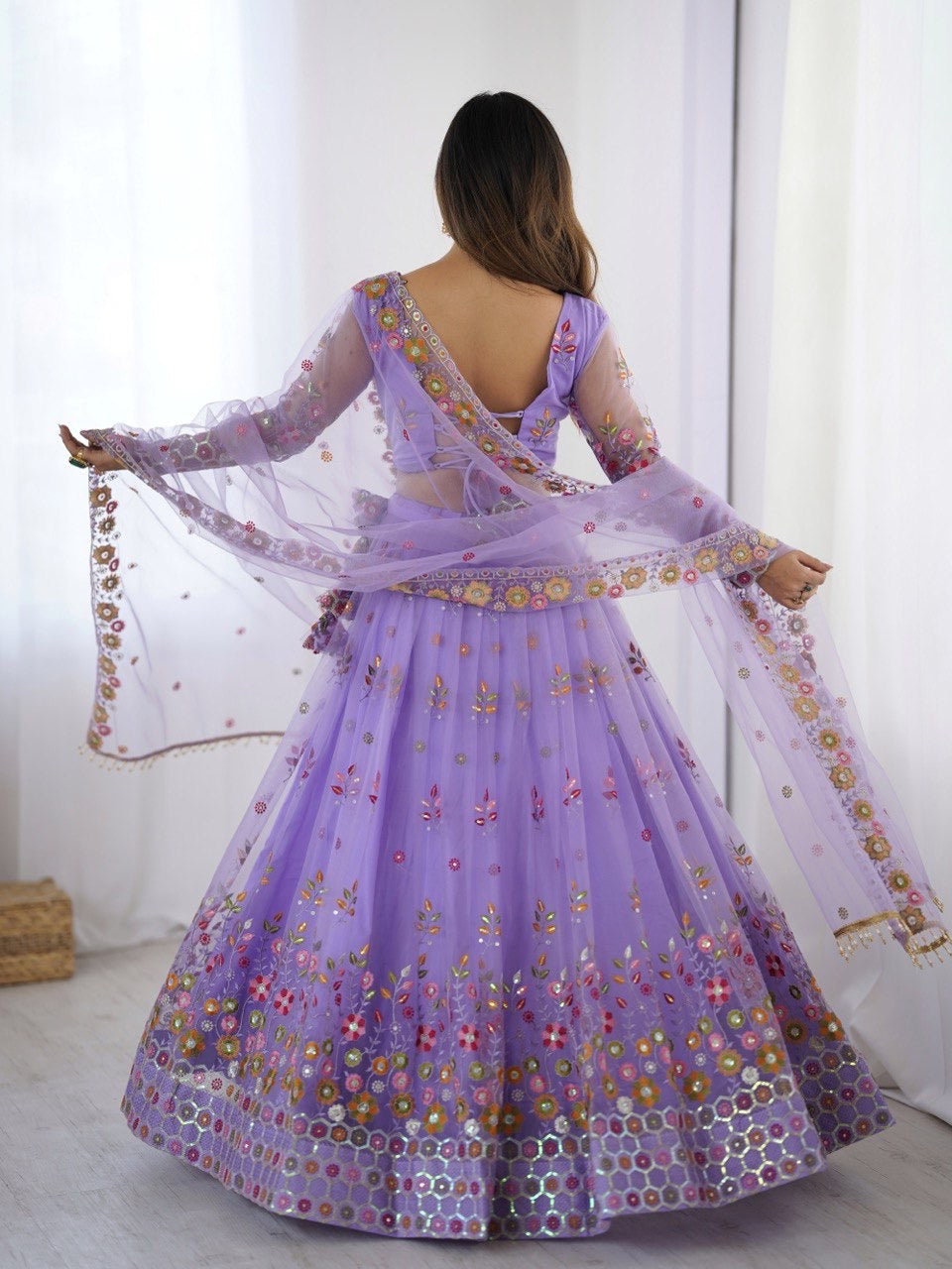 Premium Soft Net with Coding Dori with Thread & Sequence work Lehenga Choli Set
