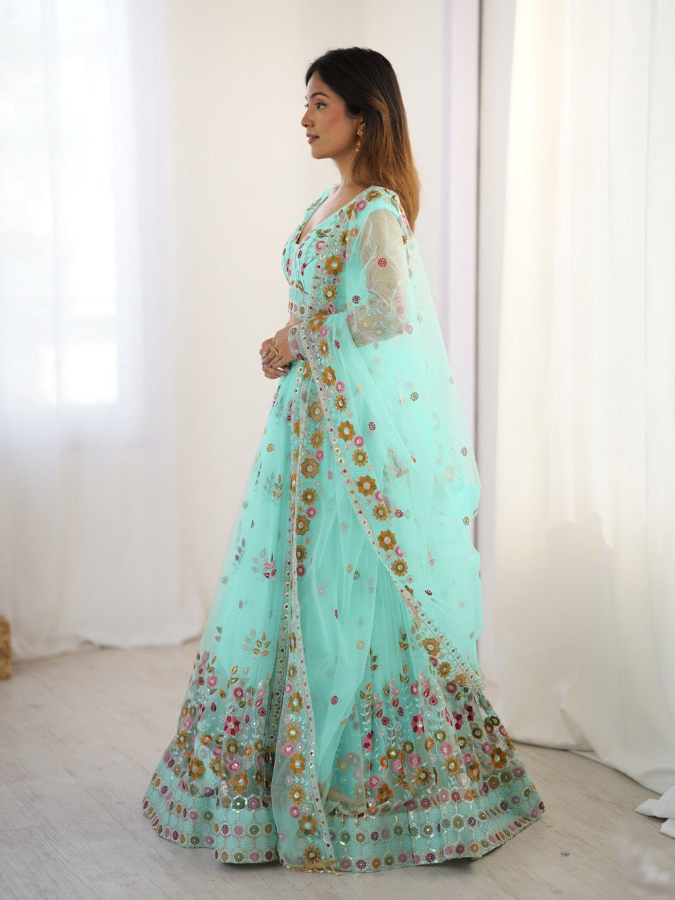 Premium Soft Net with Coding Dori with Thread & Sequence work Lehenga Choli Set
