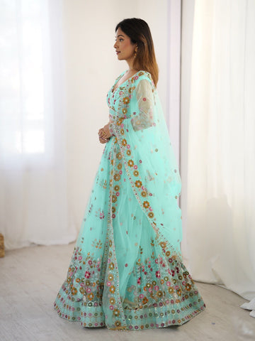 Premium Soft Net with Coding Dori with Thread & Sequence work Lehenga Choli Set
