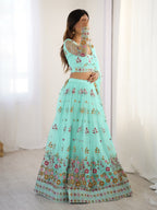 Premium Soft Net with Coding Dori with Thread & Sequence work Lehenga Choli Set
