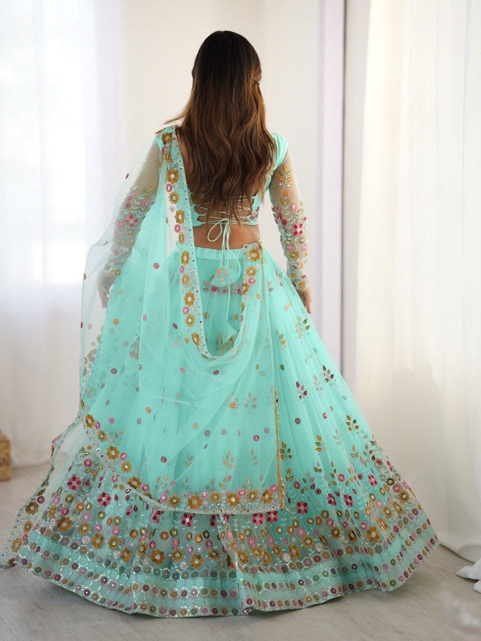 Premium Soft Net with Coding Dori with Thread & Sequence work Lehenga Choli Set
