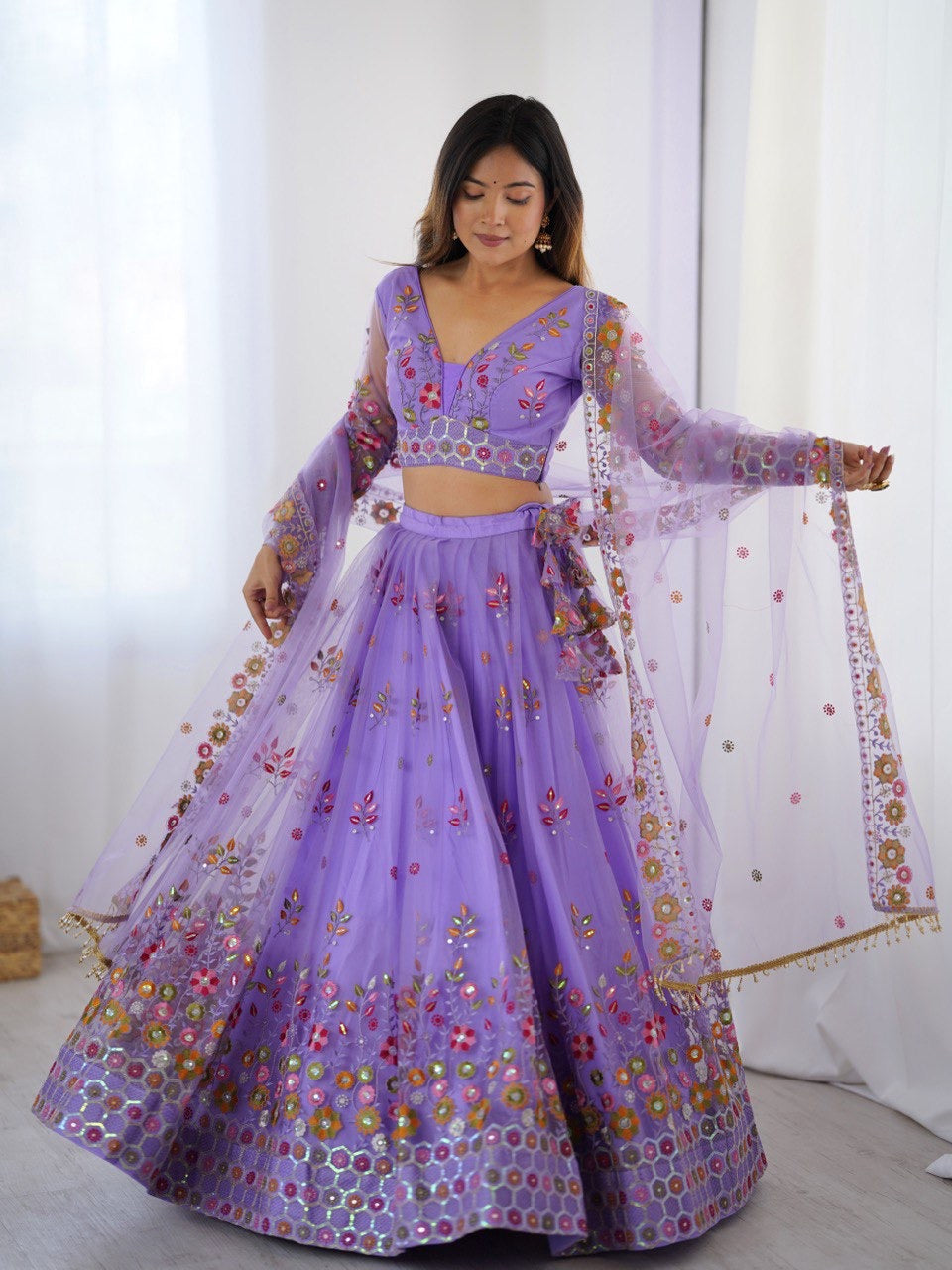 Premium Soft Net with Coding Dori with Thread & Sequence work Lehenga Choli Set
