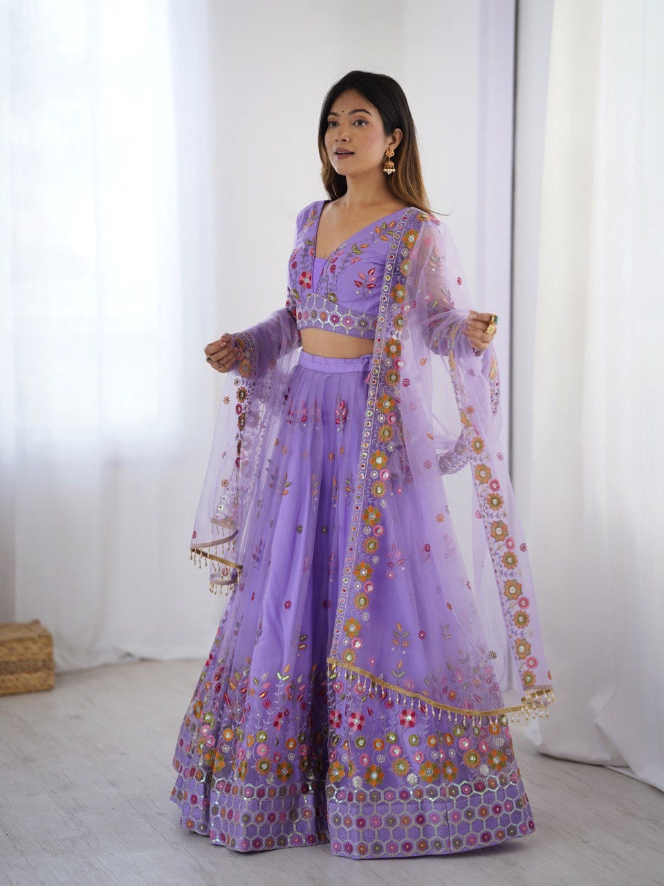 Premium Soft Net with Coding Dori with Thread & Sequence work Lehenga Choli Set
