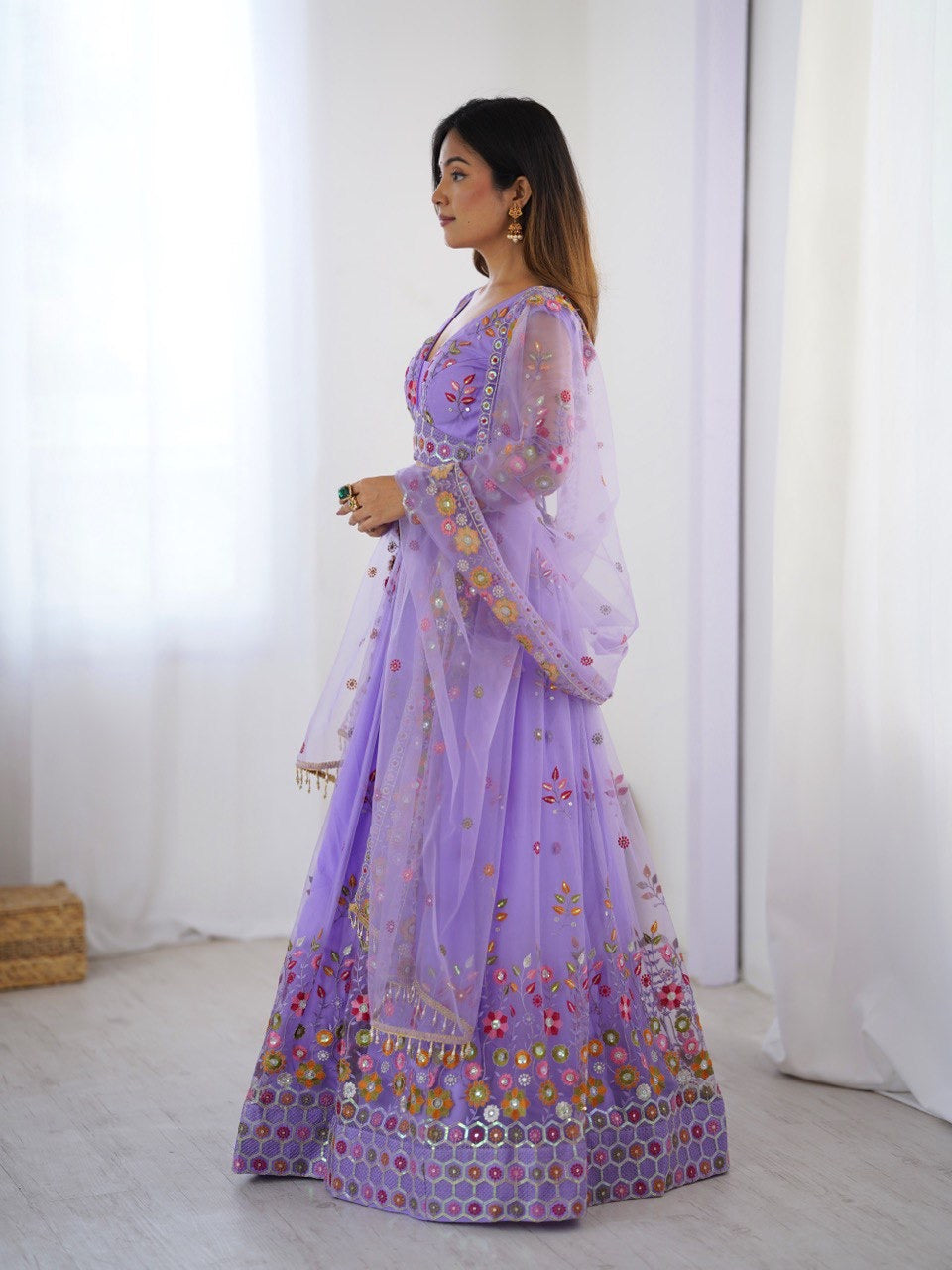 Premium Soft Net with Coding Dori with Thread & Sequence work Lehenga Choli Set

