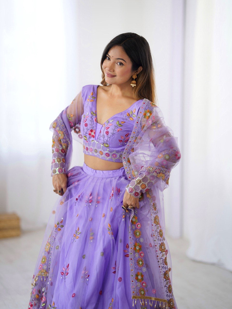 Premium Soft Net with Coding Dori with Thread & Sequence work Lehenga Choli Set
