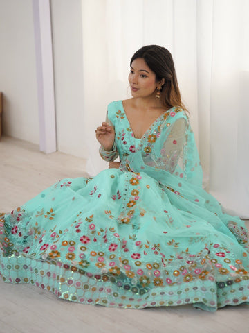 Premium Soft Net with Coding Dori with Thread & Sequence work Lehenga Choli Set
