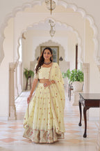 Stunning Off White Multi Embroidered Lehenga Choli Set With Dupatta