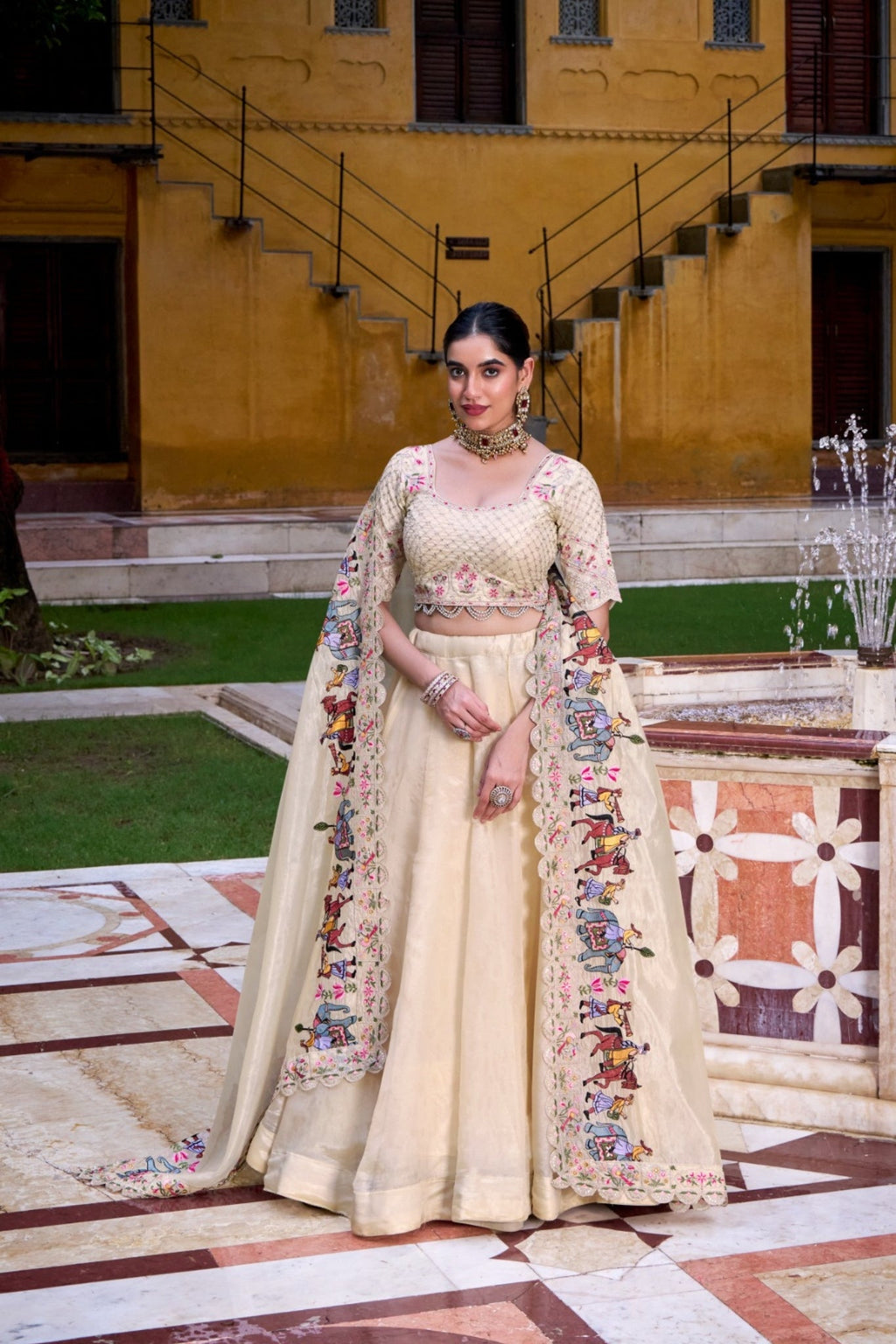 Off White Raspberry Sequins Tread Embroidery Perfect Festive Twirls Lehenga Choli