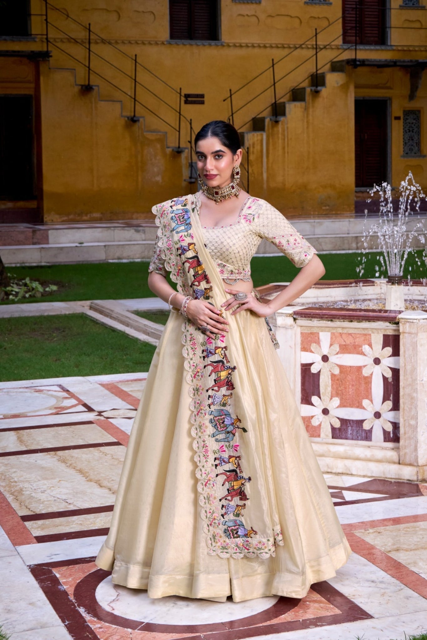 Off White Raspberry Sequins Tread Embroidery Perfect Festive Twirls Lehenga Choli