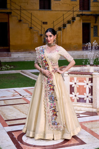 Off White Raspberry Sequins Tread Embroidery Perfect Festive Twirls Lehenga Choli