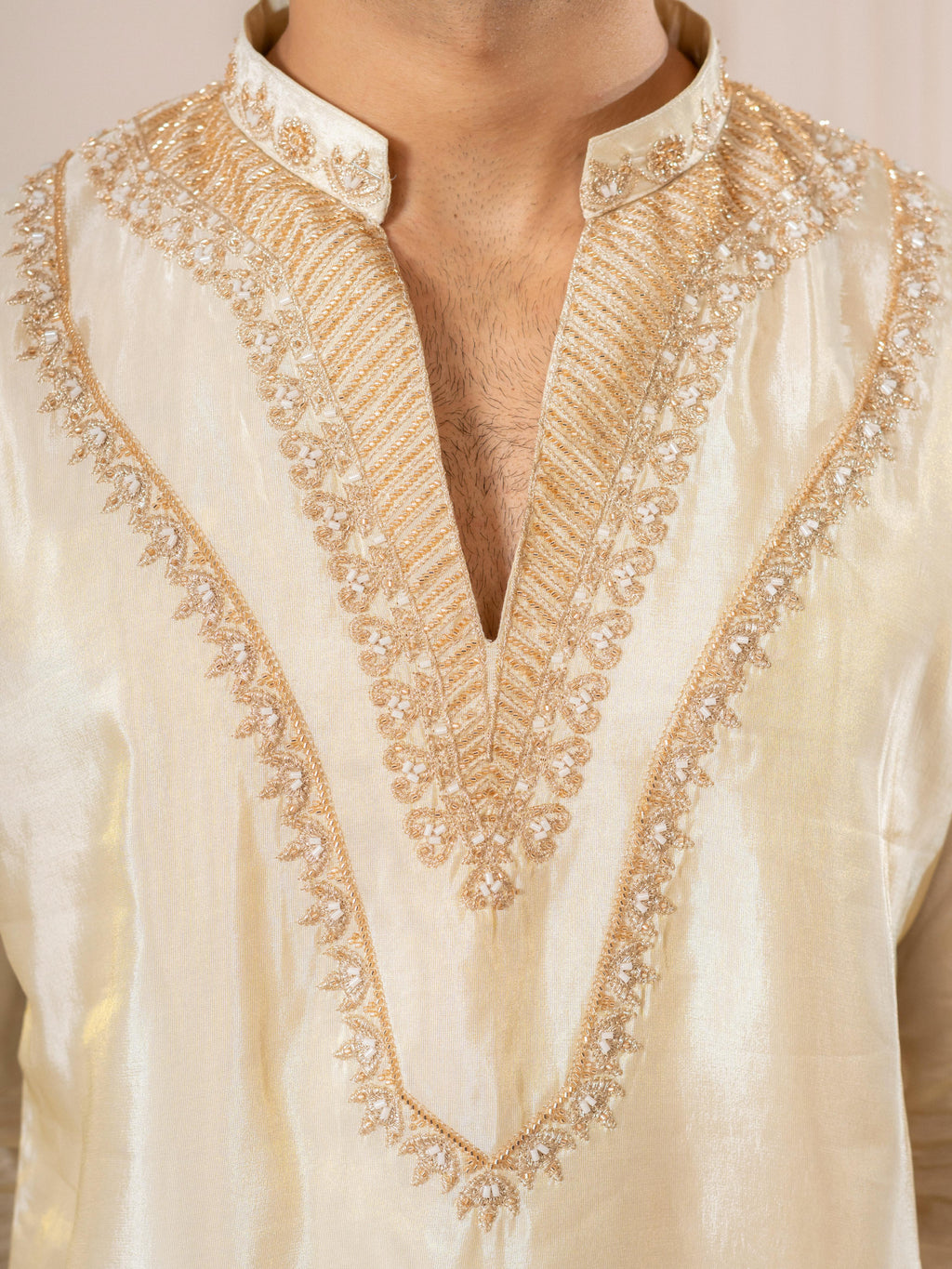Off White Viscose Silk Embroidered Kurta Set | Tulip Designer
