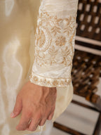 Off White Viscose Silk Embroidered Kurta Set | Tulip Designer

