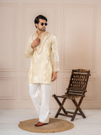 Off White Viscose Silk Embroidered Kurta Set | Tulip Designer
