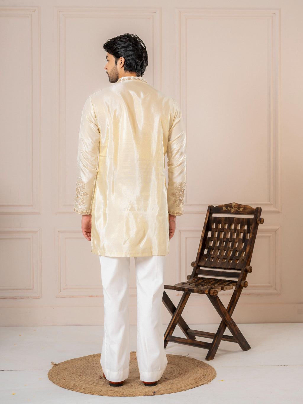 Off White Viscose Silk Embroidered Kurta Set | Tulip Designer
