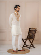 Off White Crush Kurta For Men | Tulip Designer
