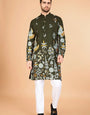 Olive Viscose Rayon Designer Men's Kurta for Festive