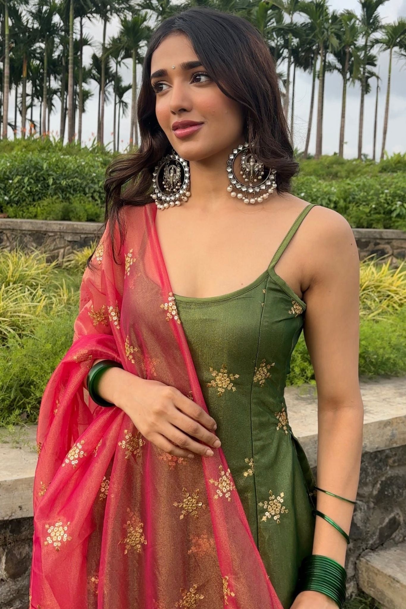 Olive Green Zari And Sequins Embellished Luxury Pant Style Suit Set