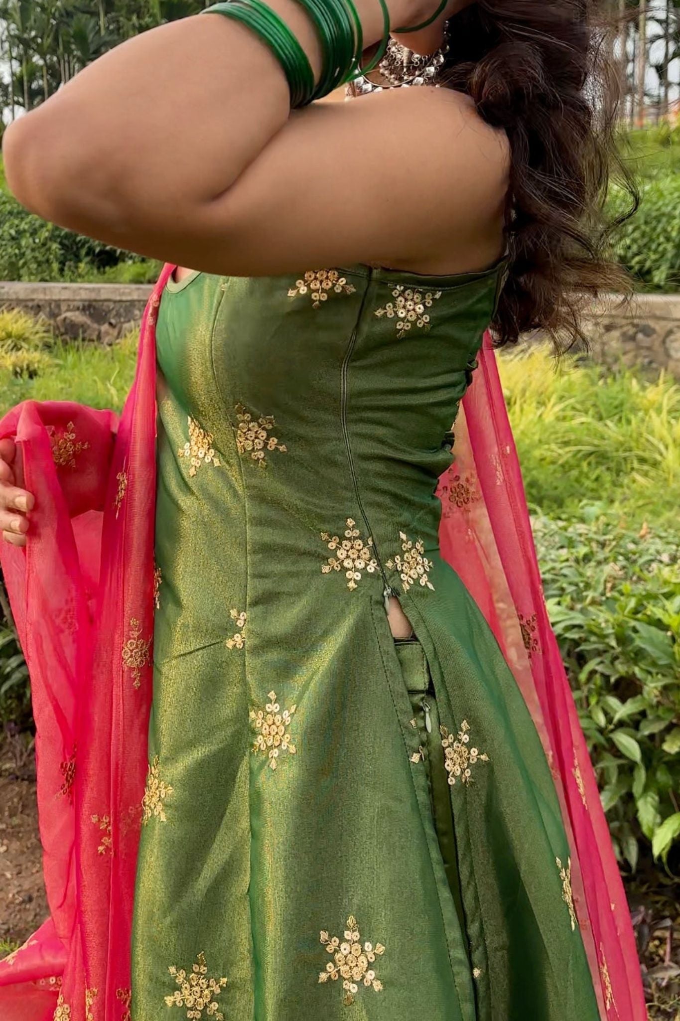 Olive Green Zari And Sequins Embellished Luxury Pant Style Suit Set