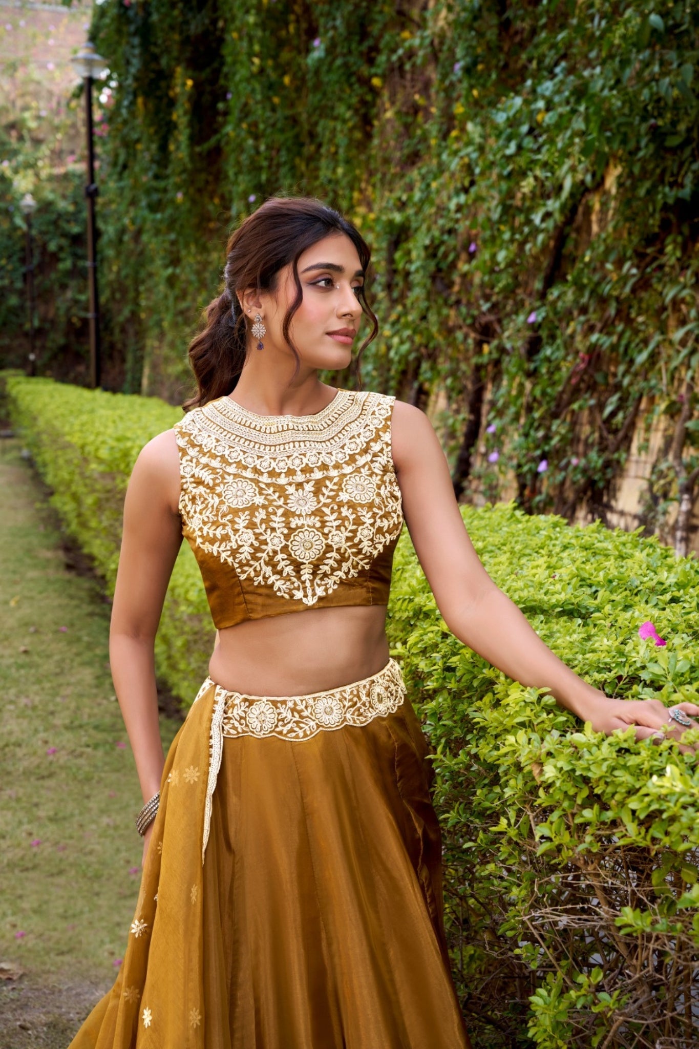 Modern Royalty Olive Chanda Silk Lehenga Set With Refined Thread Artistry
