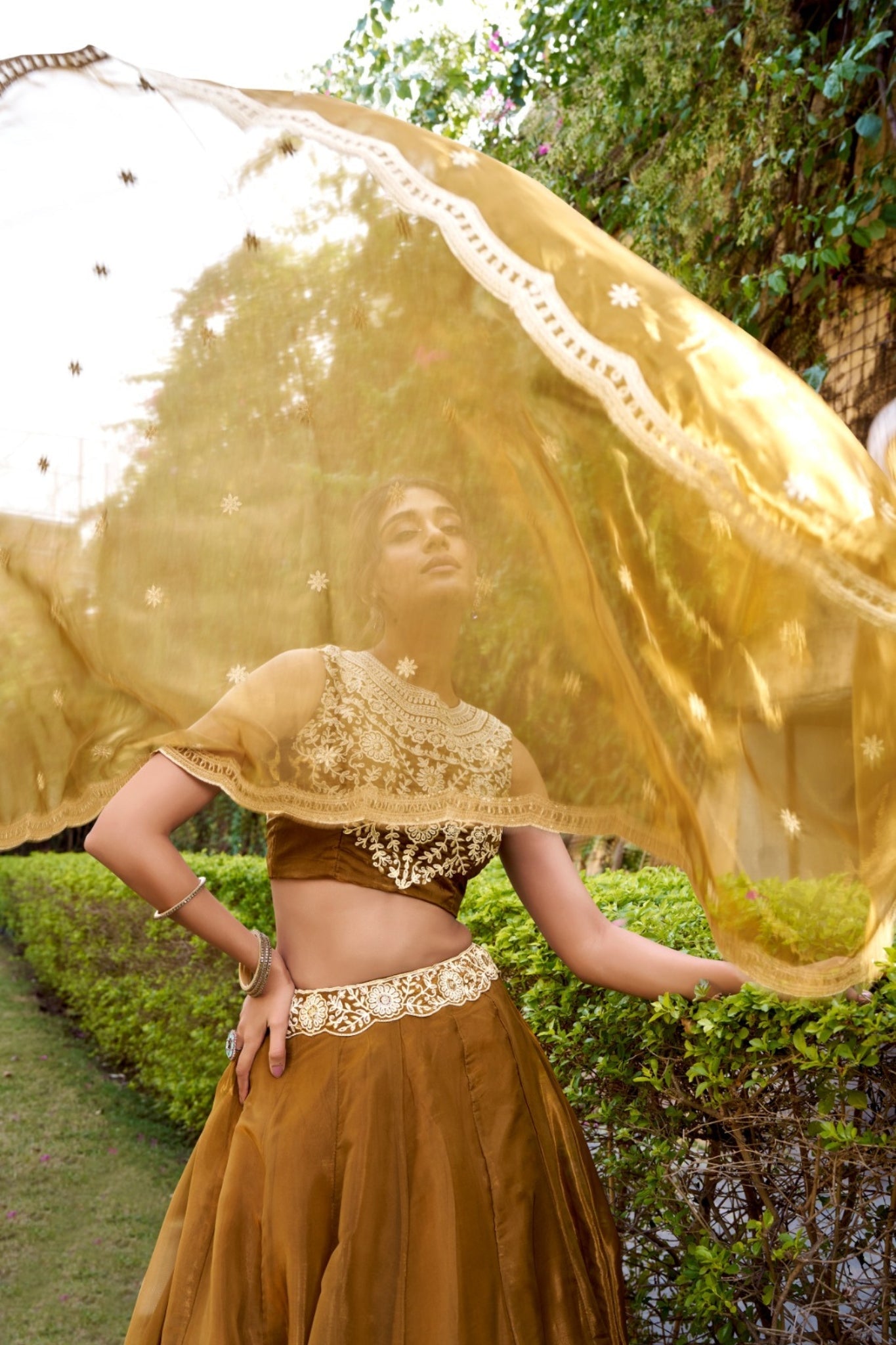 Modern Royalty Olive Chanda Silk Lehenga Set With Refined Thread Artistry