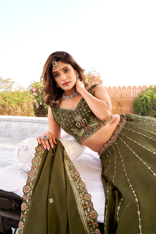 Regal Olive Green Embroidered Bridesmaid Lehenga Choli