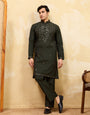Olive Green Mirror Embroidered Kurta with Pant for Special Occasions